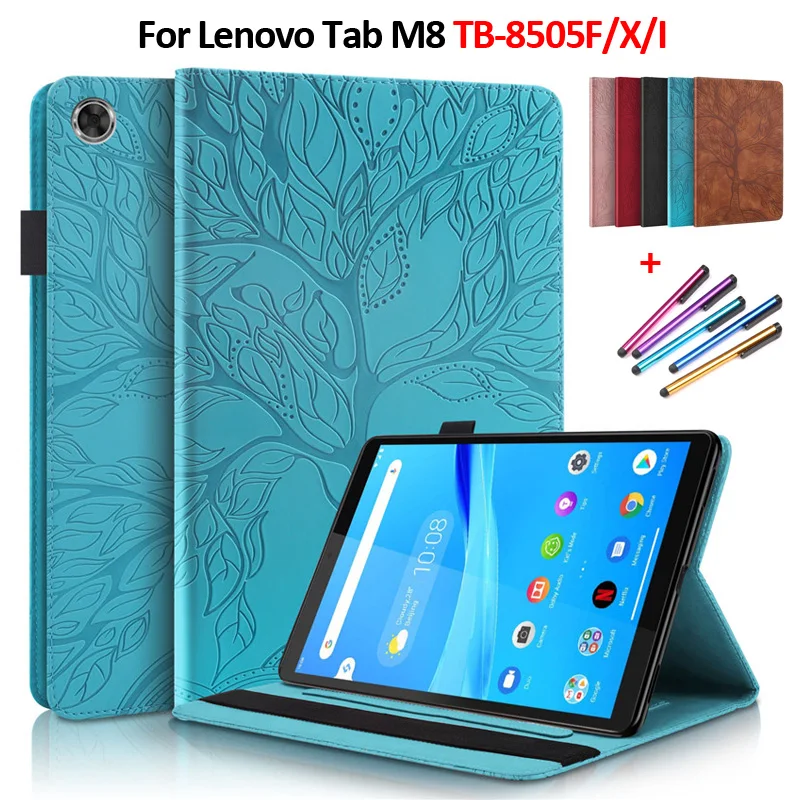 За Lenovo Tab M8 Калъф 8,0 см с 3D Релефно под формата на Дърво Кожен Флип Калъф За Lenovo Tab M8 TB-8505X TB-8505F TB-8505I Калъф за таблет на Корпуса0