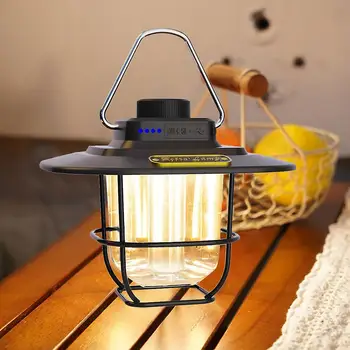 Led лампа за къмпинг, ретро окачен лампа за палатка, водоустойчив къмпинг осветление с регулируема яркост, авариен фенер за работа на открито на led работно осветление