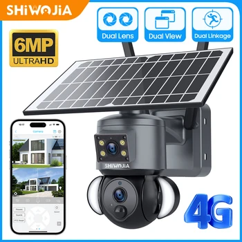 SHIWOJIA 6MP 4G Помещение със слънчев Панел, Камера за Наблюдение с батерия 21700 ма Защита на Сигурността на Видео Камери PIR Камера