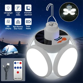 USB акумулаторна батерия led слънчев лампа за къмпинг, преносима сгъваема градинска лампа за палатка, авариен лампа за нощно пазара за барбекю, риболов, разходки