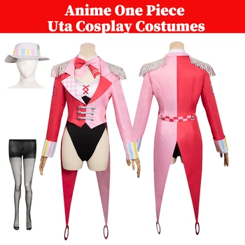 Uta Cosplay Аниме едно парче женски костюм за роли, шапка, розово палто, комплект дрехи, маскировочный костюм за Хелоуин, карнавал, парти