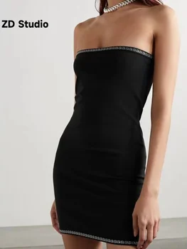 [ZD Studio] Ново лифтинговое ново горещо рокля с диамант с форма на букви, вязаное рокля за задните части, малка черна