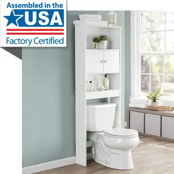 Бяло 23 инча. Шкаф за спестяване на пространство в банята с 3 стационарни рафтове, тоалетна за съхранение на мебели за баня