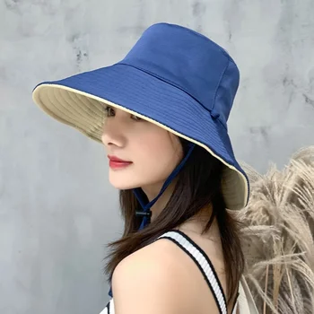 Двустранен сгъваема панама за жени, лятна солнцезащитная шапка за момичета, рибарска шапка с козирка, слънчеви шапки с широка периферия, шапки с защита от uv