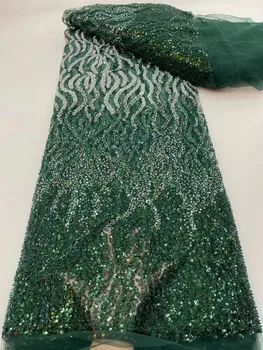 Зелена нигерийская лейси кърпа за сватбени рокли, вышитое африкански тюлевое дантела, расшитое мъниста, платове с пайети, френското сетчатое дантела