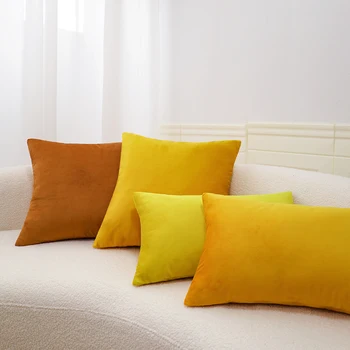Кадифе възглавница/калъфка оранжев/жълт цвят в скандинавски стил, супер мека калъфка за дивана, хол, декоративни възглавници за дома