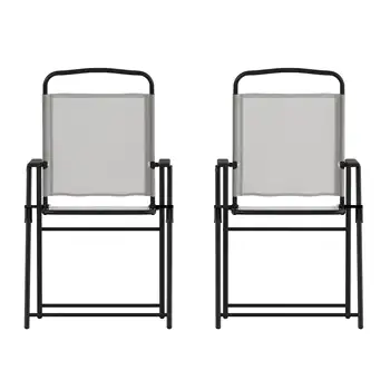 Комплект мебели Flash от 2 сгъваеми столове Mystic за двор, улични градински столове от текстил, с подлакътници сив цвят