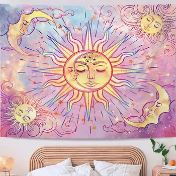 Кошмарен гоблен с изображение на Слънцето и Луната, гоблен с 3D принтом, правоъгълен Начало декор, монтиран на стената 02