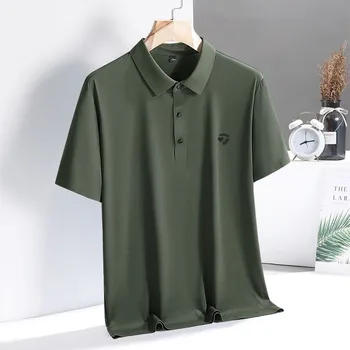 Лятна мъжка тениска за голф с къс ръкав От полиамидни платове Ice silk, Еластична, бързосъхнеща Ежедневни тениска с къс ръкав, Мъжки Поло риза за голф