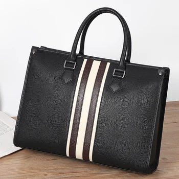Мъжка чанта за лаптоп от естествена кожа 15,6 инча, портфейл с голям капацитет, бизнес чанта през рамо, чанти-тоут, луксозни дизайнерски мъжки чанти
