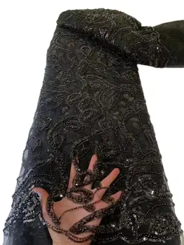 Най-новата висококачествена популярна Луксозна Елегантна лейси плат от африканския тюл с пайети за вечерните рокли NN1788_R