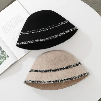 Новост, 2 цвята, зимна шапка унисекс от еднакво вълна с дантела, най-добрата зимна шапка-кофа, кашмир дамска топла шапка, подарък на едро