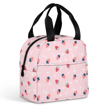 Чанта-тоут с индивидуален дизайн, чанта за обяд за жени, розова, с бели акценти, преносим чанта за ядене, кутия за закуска, за пикник, за пътуване, Офис работа, училище