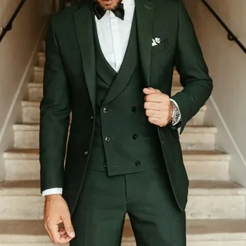 Яке + жилетка + панталони Модерен Луксозен зелен мъжки костюм по поръчка, оборудвана, с махаоновым опашка за младоженеца, за булчински рокли, вечеря, плажни партита, комплекти