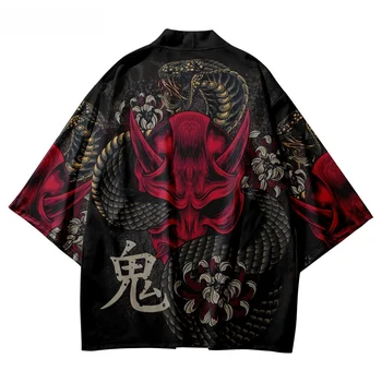 Японската традиционна плажни дрехи за cosplay Юката, големи размери 4XL 5XL 6XL, кимоно с принтом демонични змии, мъжки женски жилетка Хаори