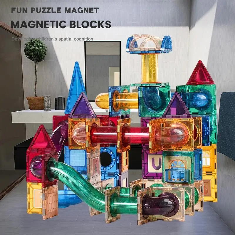 Дайте безкрайно забавление и обучение с магнитен градивен елемент Marble Track - идеална образователна играчка със собствените си ръце2