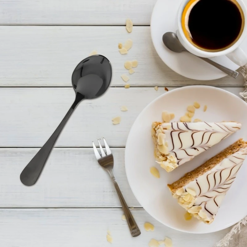 Супени Лъжици Black Teaspoons, Мини-Лъжички за торта от неръждаема Стомана, Черпачок За сладолед, Малки чаени лъжички За десерт, Комплект от 6 (Черни5