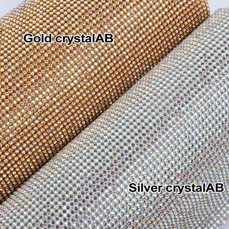 45x120 см Корекция на кристали окото лист Блестящ кристал Crystal AB Плат Злато / sliver Алуминиева мрежа Кристали апликация на плат рокли0
