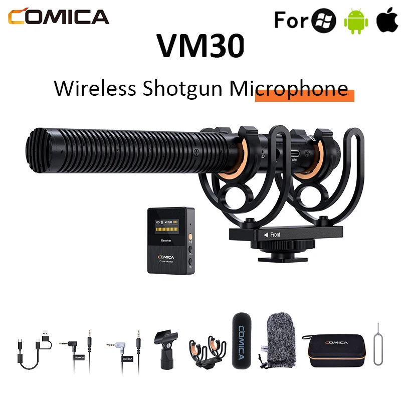 Comica до cvm-VM30 VM30 2.4 G Безжична Кондензаторен Микрофон Supercardioid Shotgun Микрофон С възможност за регулиране на усилване и прехвърляне на 100 м за Камерата0