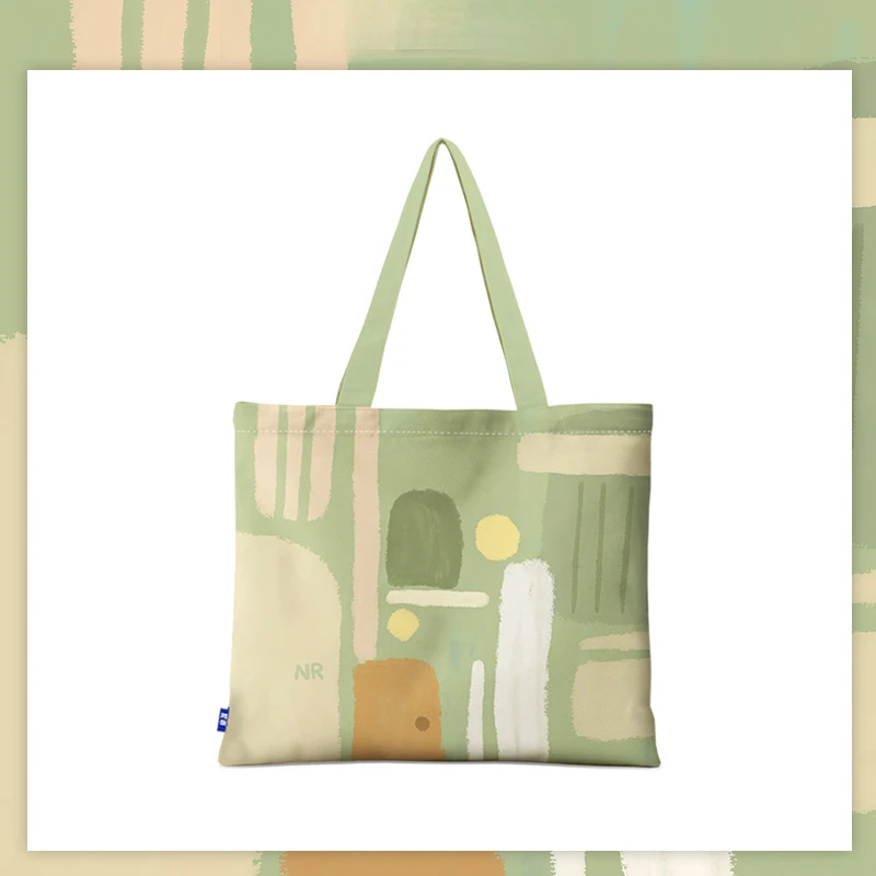 Студентски холщовая чанта за жени, по-голямата голям зелена чанта за маслената живопис, малка дамска чанта, мека плажна чанта с принтом с цип0