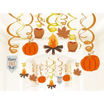 30 бр. есенна спирала окачване на Деня на благодарността, есенен кленов лист, тиква, потолочное украса за партита, направи си сам, украса в полза на