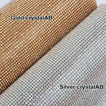 45x120 см Корекция на кристали окото лист Блестящ кристал Crystal AB Плат Злато / sliver Алуминиева мрежа Кристали апликация на плат рокли
