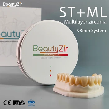 Beautyzir Стоматологични Циркониеви Блокове Многослойни ST + ML 98 мм Wieland/Отворена Система CAD CAM Цирконий OD98 Super Translucency