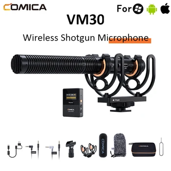 Comica до cvm-VM30 VM30 2.4 G Безжична Кондензаторен Микрофон Supercardioid Shotgun Микрофон С възможност за регулиране на усилване и прехвърляне на 100 м за Камерата