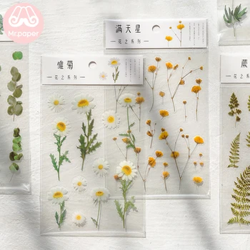 Mr.Paper 12 дизайн, естествени етикети с лайка и детелина, японски думи, Прозрачен материал за ДОМАШНИ любимци, Цветя, листа, растения, етикети, в стила деко