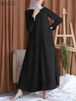 ZANZEA, ретро дълъг сарафан от Дубай, модерно мюсюлманската рокля, женски монофонични халат с дълъг ръкав, от елегантни вечерни рокли, за Рамадан, Оверсайз