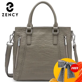 Zency, ежедневни чанти-тоут, 100% естествена кожа, с висококачествена дамска чанта през рамо, модерен дамски чанти през рамо, черен, сив