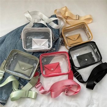 Дамски водоустойчив преносими прозрачни торби през рамо, прости мини отношение на мълния, модни прозрачни торбички, PVC-портмоне, чанта за телефон