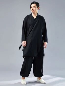 Китайски костюм тайдзи, мъжки памучен бельо широки дрехи за практикуване на бойни изкуства, форма за дзен-медитация Ханфу кунг-фу