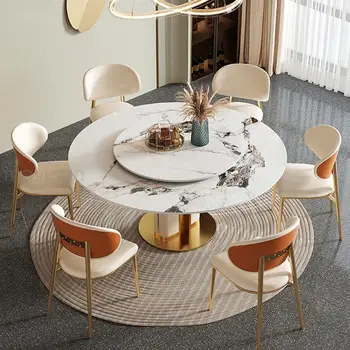 Леки луксозни трапезни комплекти, плот от естествен камък-12 мм, подвижна въртяща се маса, кухненска маса и столове, кухненски комплекти Mesa