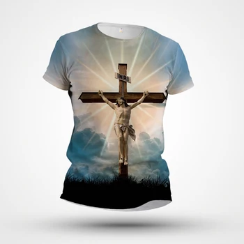 Лятна Мъжка тениска 3D Печат на Религиозна тема Сивата Тениска с Кръст 2023 Нова тениска с къс ръкав Плюс Размер Дрехи