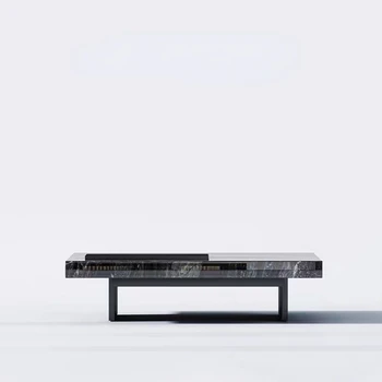Минималистичен дизайн на холна маса от венецианско кафяв мрамор с квадратна основа от неръждаема стомана за хол