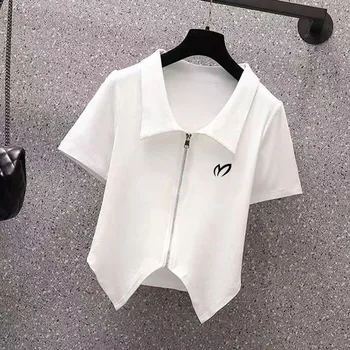 Нова мода жените риза за голф с яка-поло с цип, персонални тениска с къс ръкав, скъпа и фина, за почивка, женска риза за голф с къс ръкав