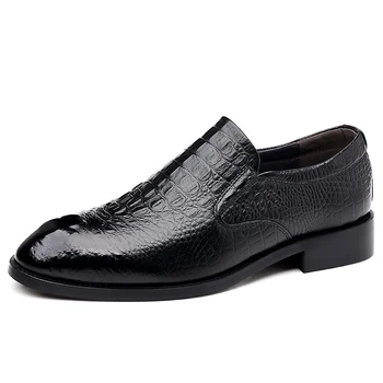 Новата британска бизнес кожени обувки Официални тънки обувки от крокодилска кожа с релефни, мъжки обувки за сватба
