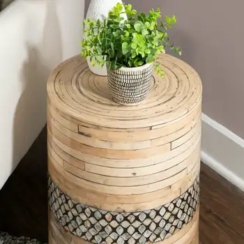 Приставной масичка с акцент върху барабан Dahlia от естествен бамбук с опалесцирующими вложки във формата на миди Capiz масичка за кафе, Мебели креативната