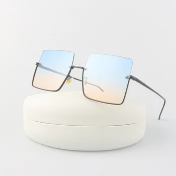 Реколта квадратни слънчеви очила, дамски маркови дизайнерски луксозни слънчеви очила с големи размери, дамски модни огледално нюанси Oculos De Sol
