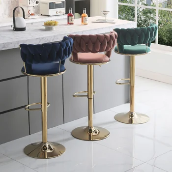 Стилен луксозен стол за багажник, изчистен скандинавски въртящи регулируем метален стол бар, модерни мебели за бар с облегалка