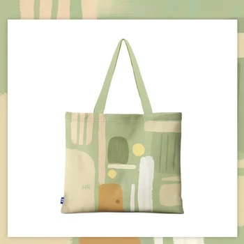 Студентски холщовая чанта за жени, по-голямата голям зелена чанта за маслената живопис, малка дамска чанта, мека плажна чанта с принтом с цип