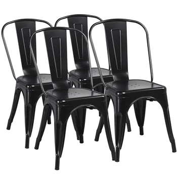 Трапезария стол MART, Комплект от 4 теми, Черен Метален стол, Шперплат стол, Трапезни столове на открито, Дървен стол Sillas para barra de cocina Chai