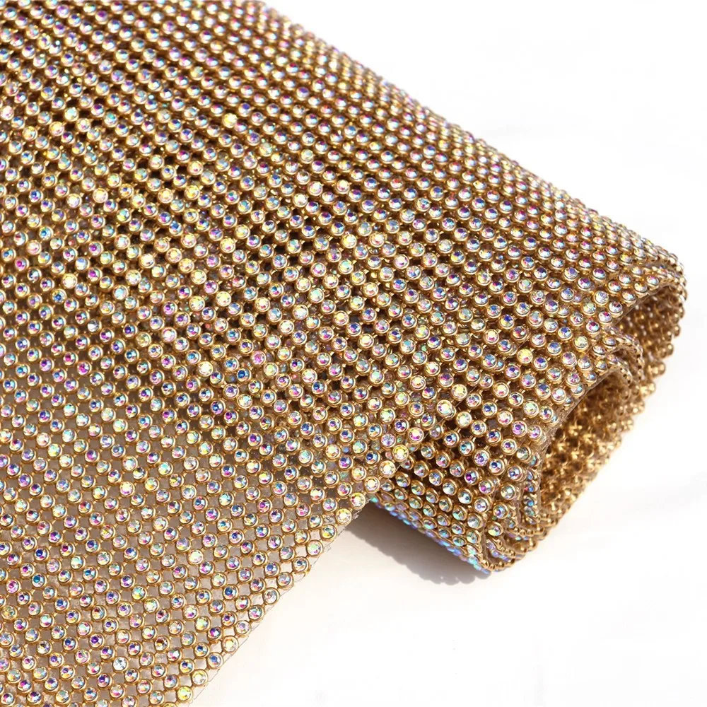 45x120 см Корекция на кристали окото лист Блестящ кристал Crystal AB Плат Злато / sliver Алуминиева мрежа Кристали апликация на плат рокли1