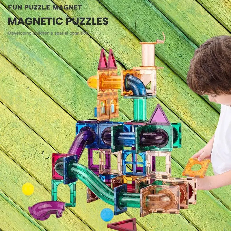 Дайте безкрайно забавление и обучение с магнитен градивен елемент Marble Track - идеална образователна играчка със собствените си ръце1
