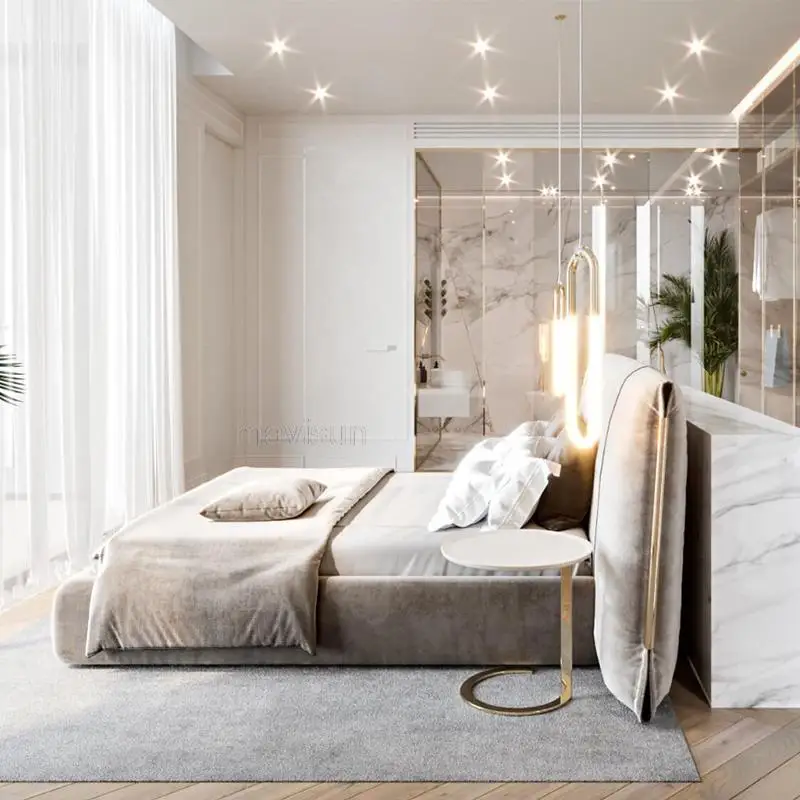 Италиански стил е Лесна Луксозна тъканно легло Спалня Замшевая двойно легло Дизайн голям апартамент Домакински мебели и Висококачествени консумативи1