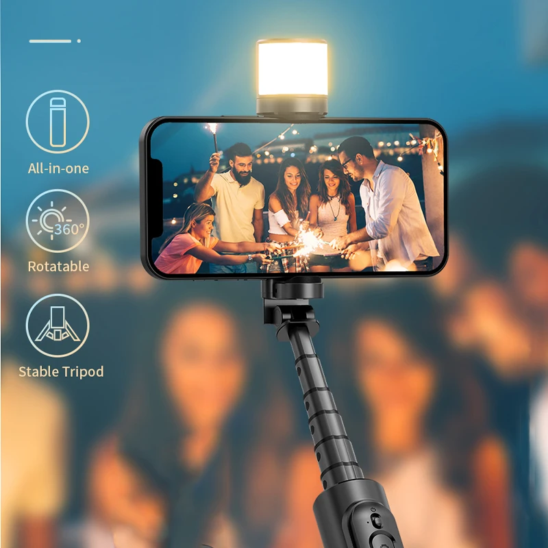 Нов преносим безжичен селфи-пръчка алуминиева сплав Bluetooth, статив с пълнеж подсветка за Huawei iPhone 14 Android Xiaomi1