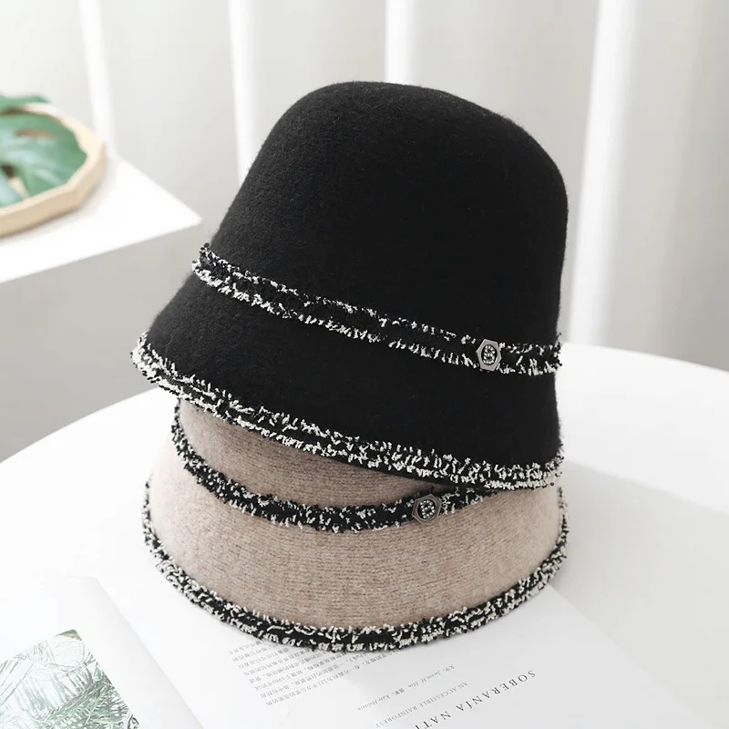 Новост, 2 цвята, зимна шапка унисекс от еднакво вълна с дантела, най-добрата зимна шапка-кофа, кашмир дамска топла шапка, подарък на едро1