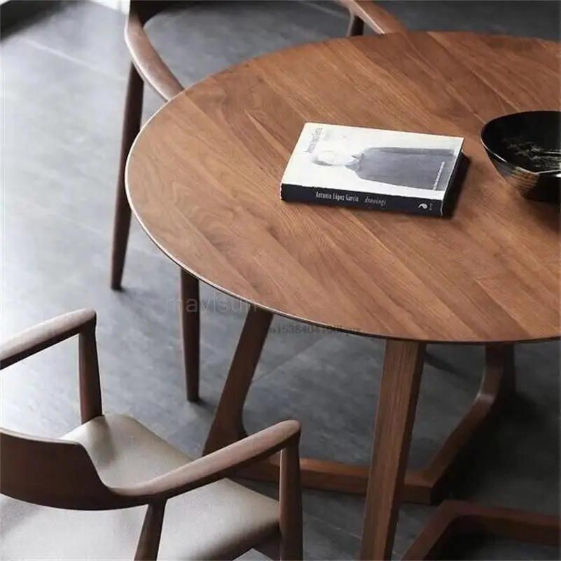 Минималистичная комбинация маса за хранене и столове и интериор в японски стил, малка кръгла маса от масивно дърво, съвременни мебели за всекидневна2
