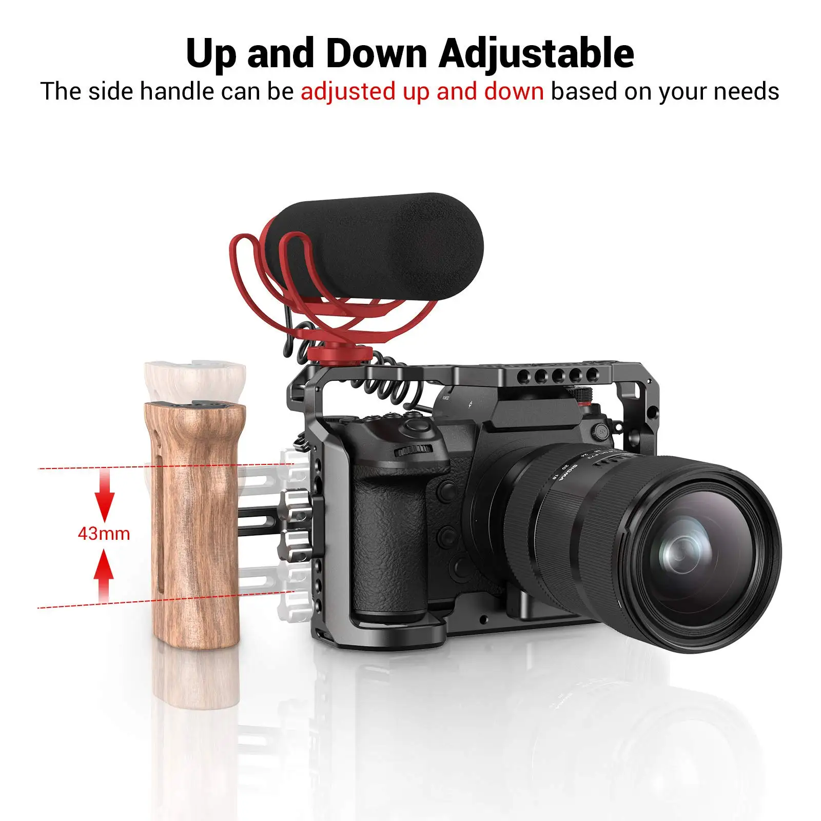 Регулируема Дървена Дръжка за Огледално-рефлексен фотоапарат SmallRig Универсална Странична дръжка с прикрепен за студено башмака за микрофон и флаш 2093C2